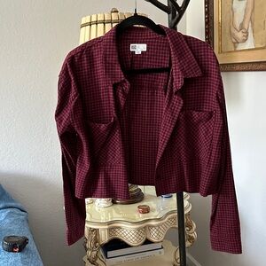 RSQ Burgundy and Black Checkered Crop Shirt